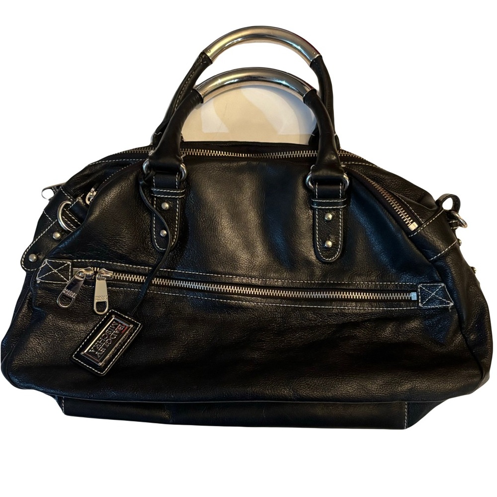 BADGLEY MISCHKA large bowling bag leather purse black 17x11.5x3
